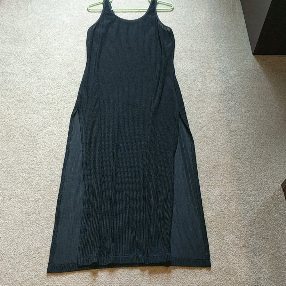 Black sheer netted cover up dress with two side slits